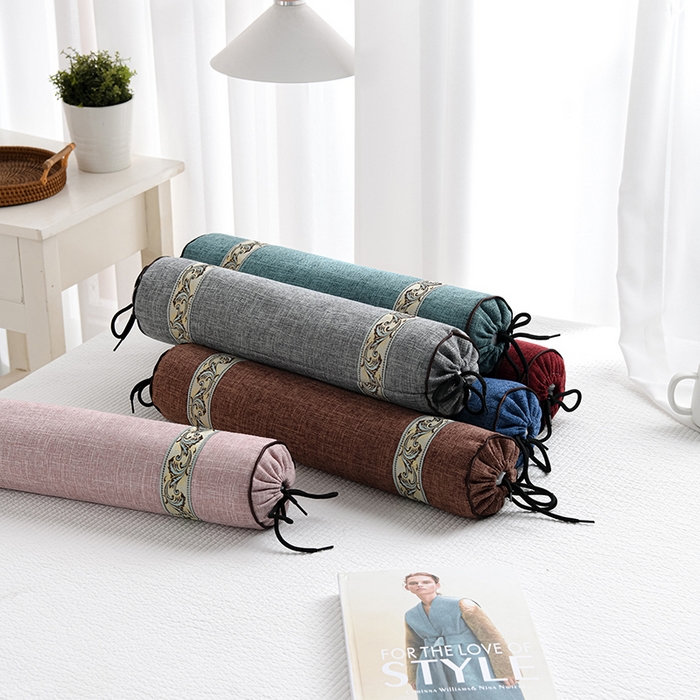 91家纺网 家纺一手货源 找家纺 （总）仁宇枕业 2026新款仿麻布欧式圆形糖果枕腰枕护颈椎荞麦枕头枕芯