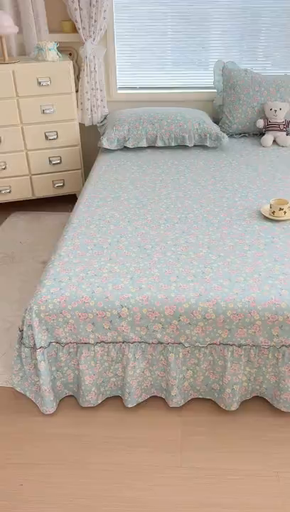 91家纺网 家纺一手货源 找家纺 （总）爱多多家居 2026春夏新花边款水洗古棉单床裙 单床单