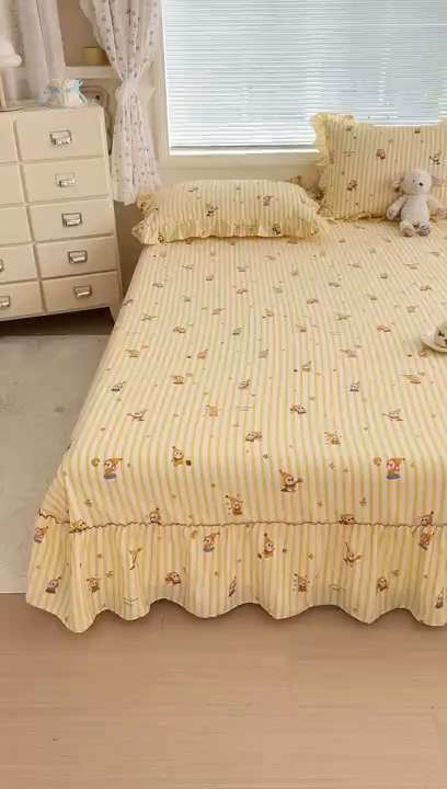 91家纺网 家纺一手货源 找家纺 爱多多家居 2026春夏新花边款水洗古棉单床裙 单床单 床裙-星星人