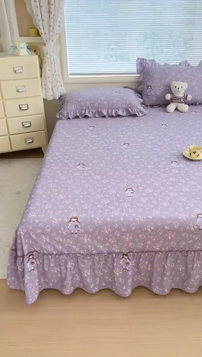 91家纺网 家纺一手货源 找家纺 爱多多家居 2026春夏新花边款水洗古棉单床裙 单床单 床裙-伊甸花梦