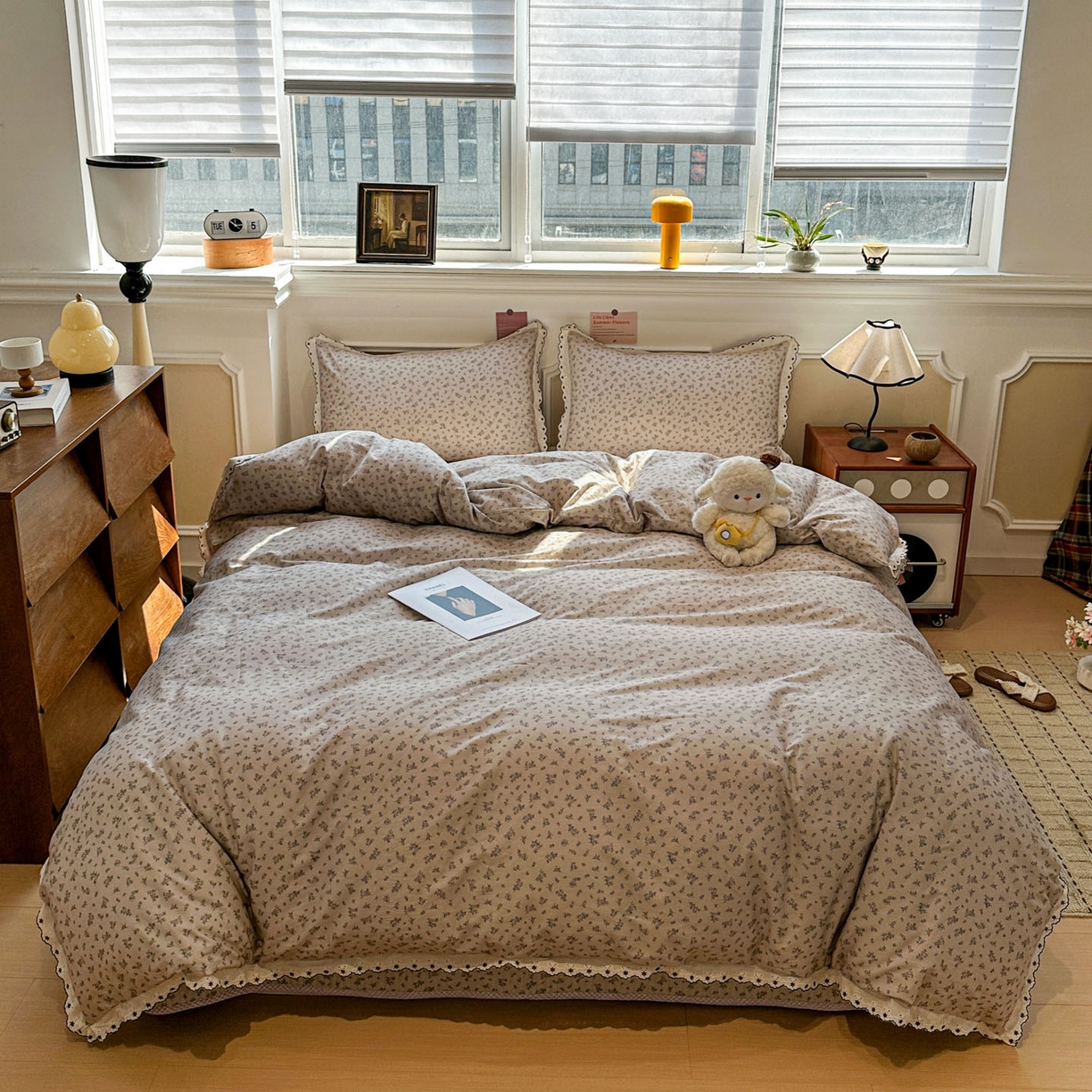 91家纺网 家纺一手货源 找家纺 橙子家居 2026新款纯棉法式复古蕾丝花边床盖四件套 花町