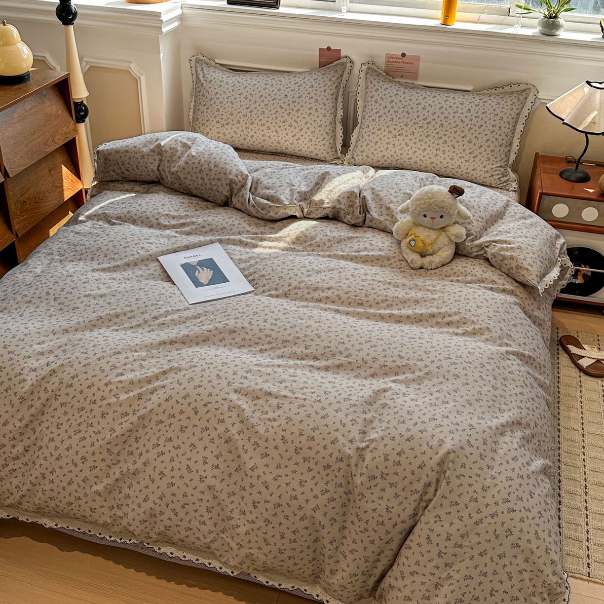 91家纺网 家纺一手货源 找家纺 橙子家居 2026新款纯棉法式复古蕾丝花边床盖四件套 花町