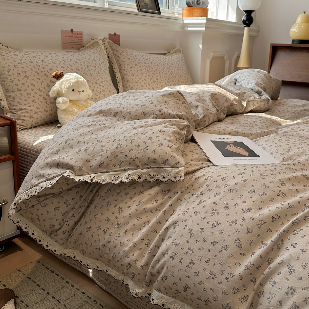 91家纺网 家纺一手货源 找家纺 橙子家居 2026新款纯棉法式复古蕾丝花边床盖四件套 花町