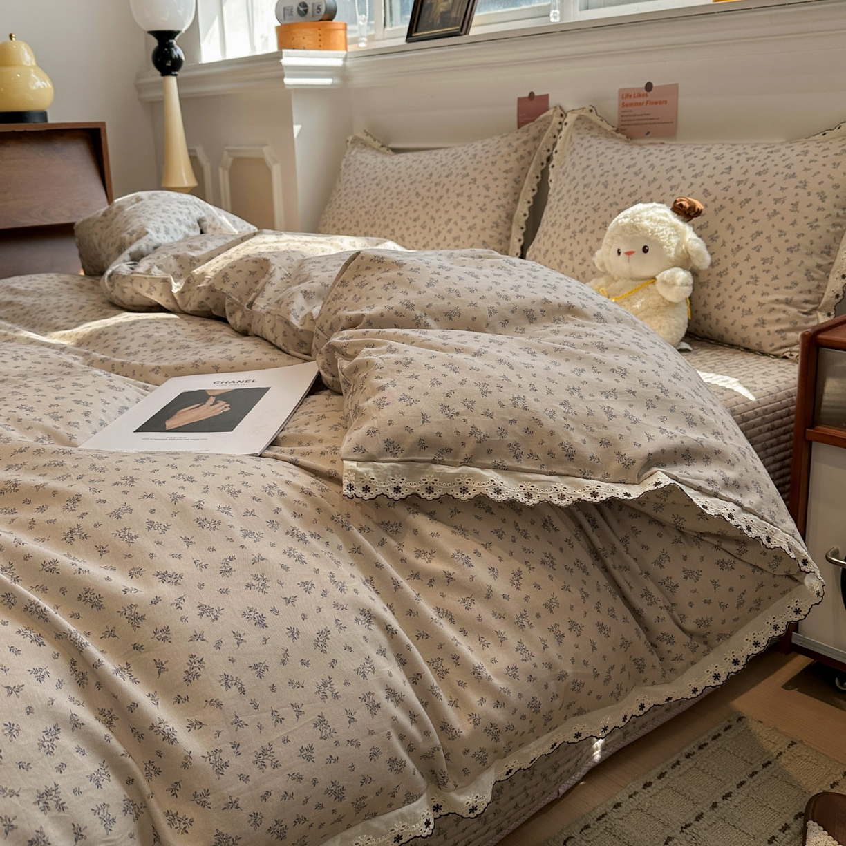 91家纺网 家纺一手货源 找家纺 橙子家居 2026新款纯棉法式复古蕾丝花边床盖四件套 花町