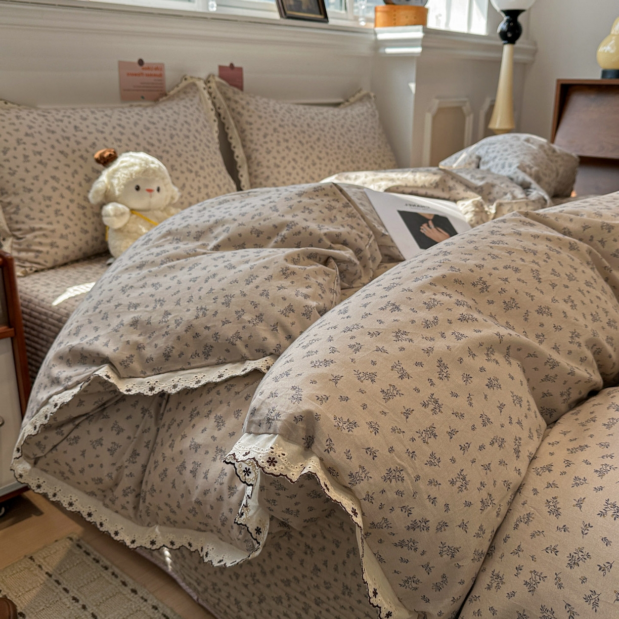 91家纺网 家纺一手货源 找家纺 橙子家居 2026新款纯棉法式复古蕾丝花边床盖四件套 花町