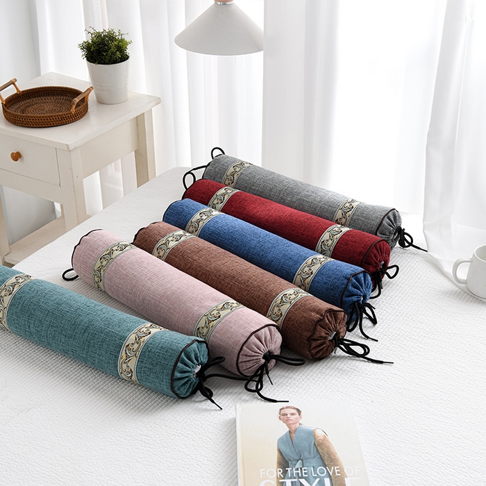 91家纺网 家纺一手货源 找家纺 （总）仁宇枕业 2026新款仿麻布欧式圆形糖果枕腰枕护颈椎荞麦枕头枕芯