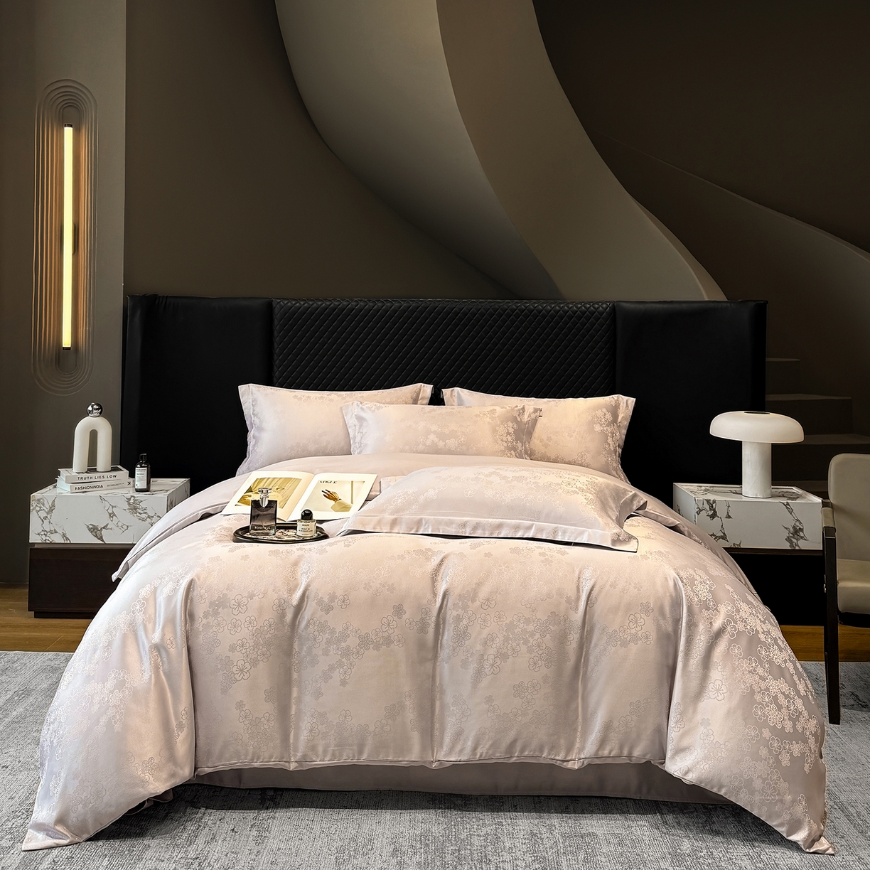 91家纺网 家纺一手货源 找家纺 奥汀洛家纺 2026春夏新款水洗冰丝亮丝提花四件套 蔷薇-紫