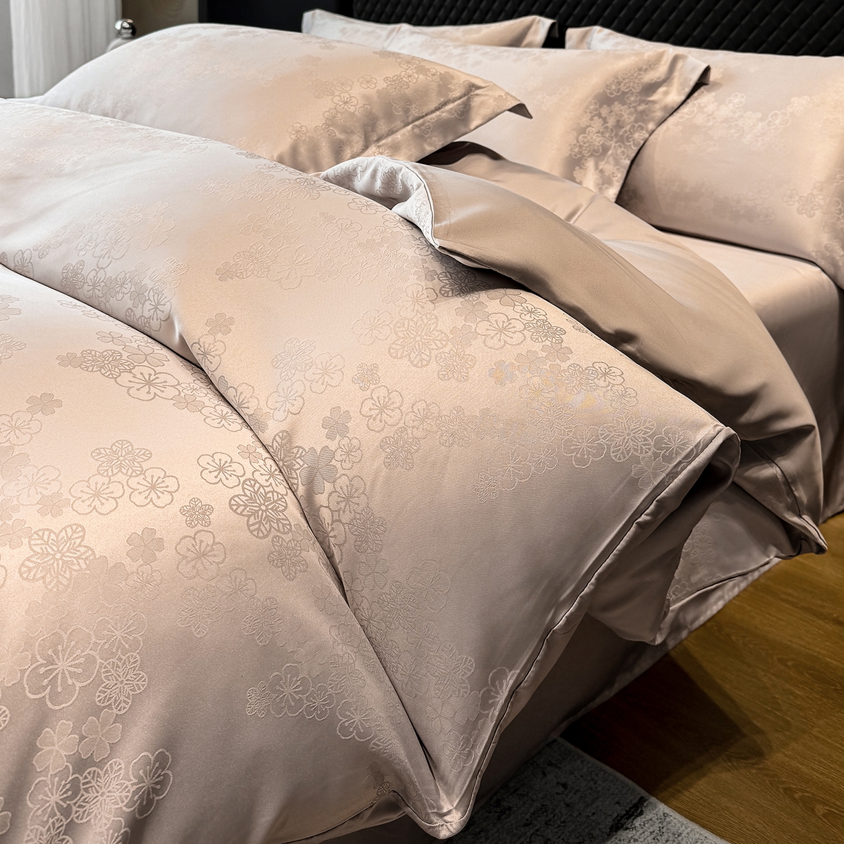 91家纺网 家纺一手货源 找家纺 （总）奥汀洛家纺 2026春夏新款水洗冰丝亮丝提花四件套