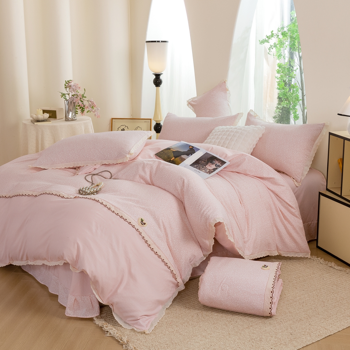 91家纺网 家纺一手货源 找家纺 （总）绒博士  2026年新款清风棉夏被四件套—甜心入梦