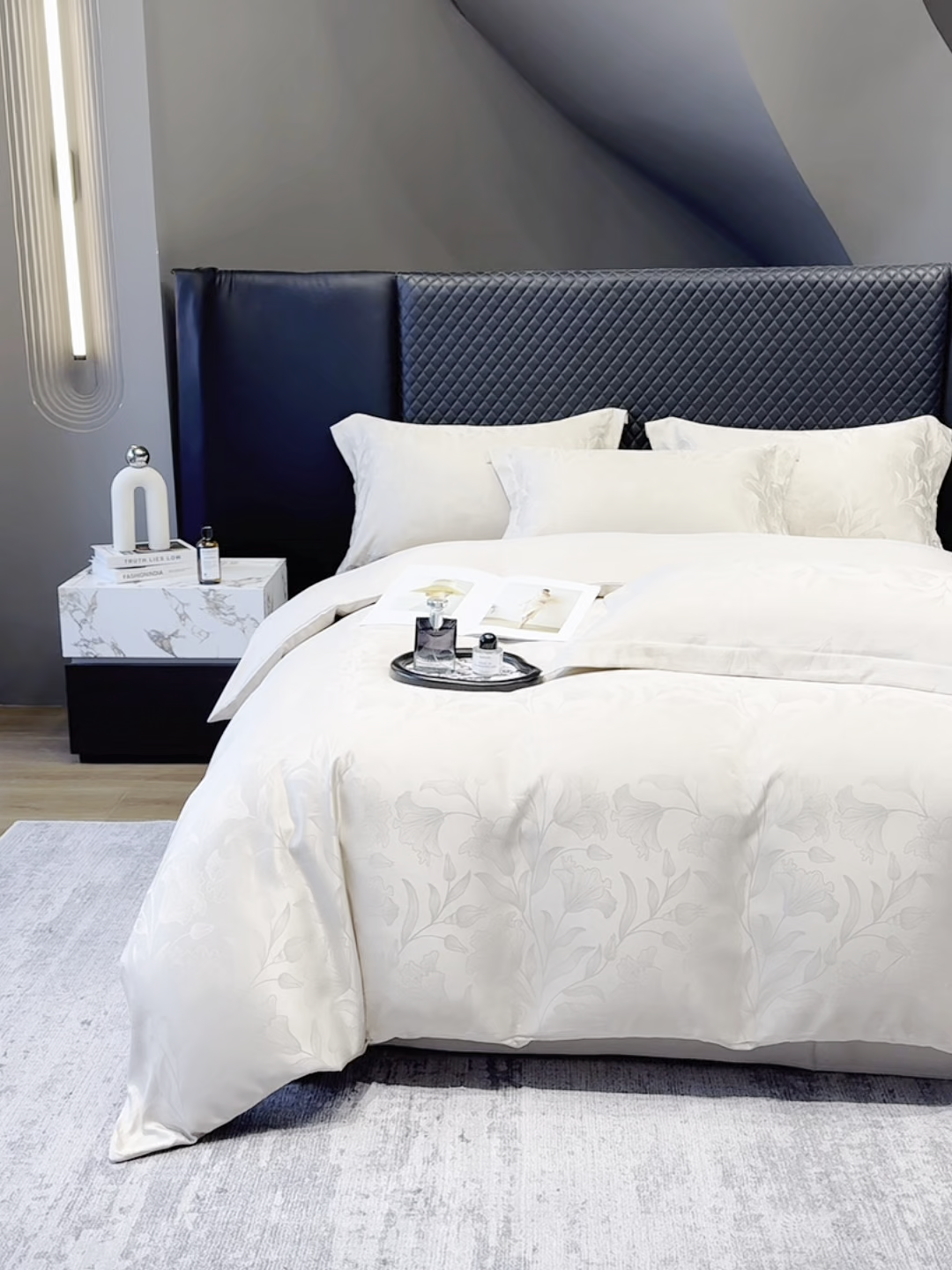 91家纺网 家纺一手货源 找家纺 奥汀洛家纺 2026春夏新款水洗冰丝亮丝提花四件套 百合-驼