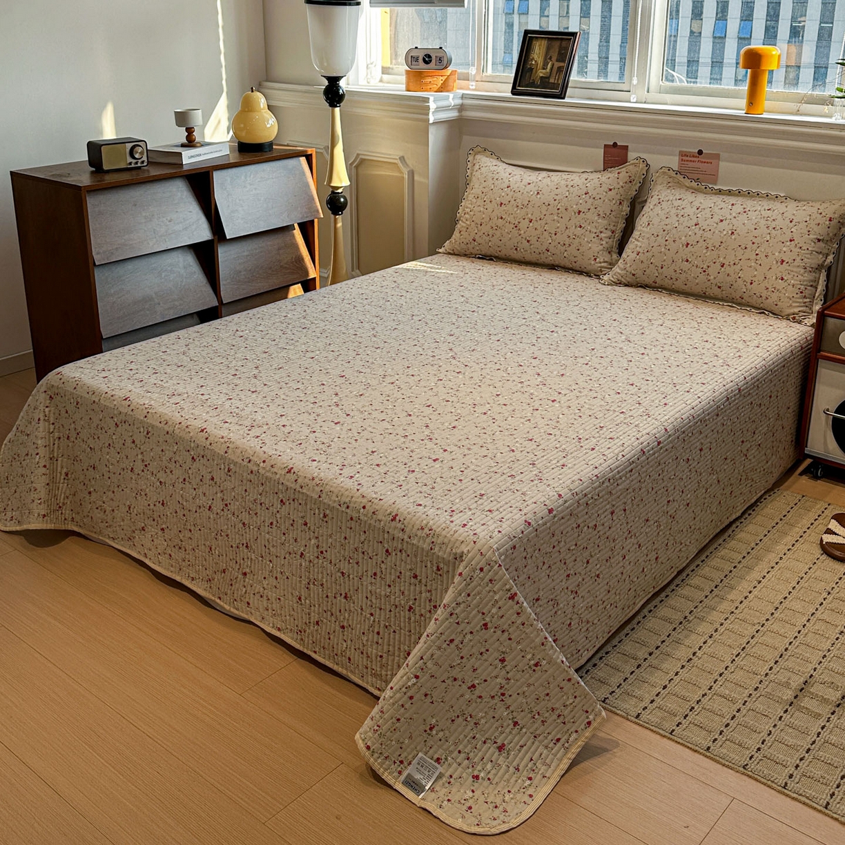 91家纺网 家纺一手货源 找家纺 橙子家居 2026新款纯棉法式复古蕾丝花边床盖四件套 花影