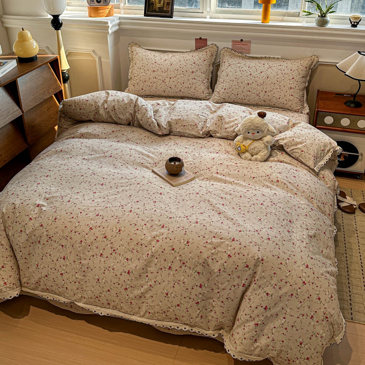 91家纺网 家纺一手货源 找家纺 橙子家居 2026新款纯棉法式复古蕾丝花边床盖四件套 花影