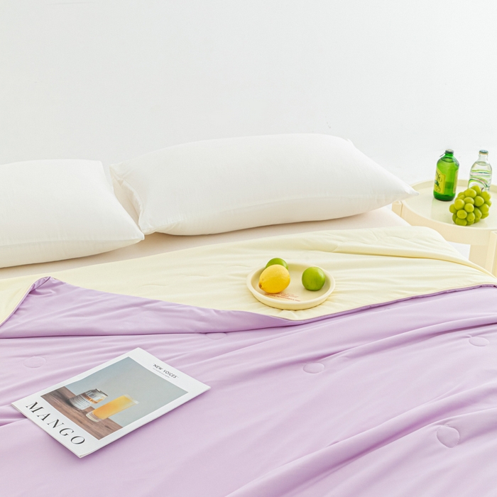 91家纺网 家纺一手货源 找家纺 爱彼家纺 2026夏季热款冰卡Pro+深睡双面用锦纶夏被空调被夏季A类抗菌冰凉单夏被-冰卡夏被系列 冰卡-浅紫+芝士