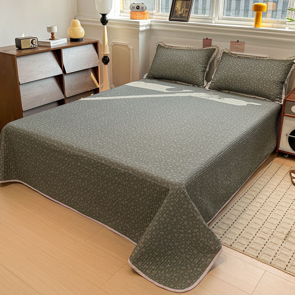 91家纺网 家纺一手货源 找家纺 橙子家居 2026新款纯棉法式复古蕾丝花边床盖四件套 墨影