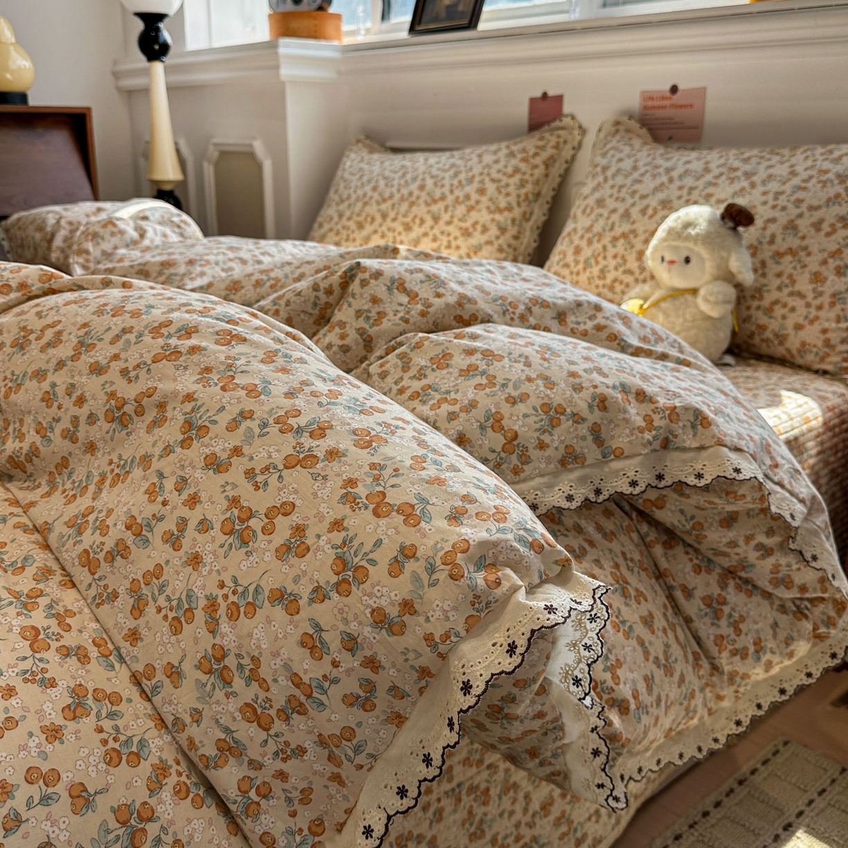 橙子家居 2026新款纯棉法式复古蕾丝花边床盖四件套 普罗旺斯