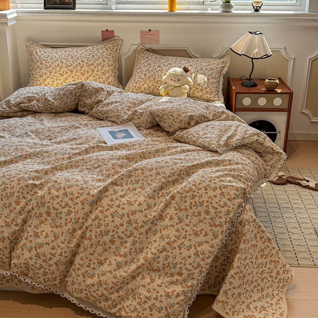 91家纺网 家纺一手货源 找家纺 橙子家居 2026新款纯棉法式复古蕾丝花边床盖四件套 普罗旺斯