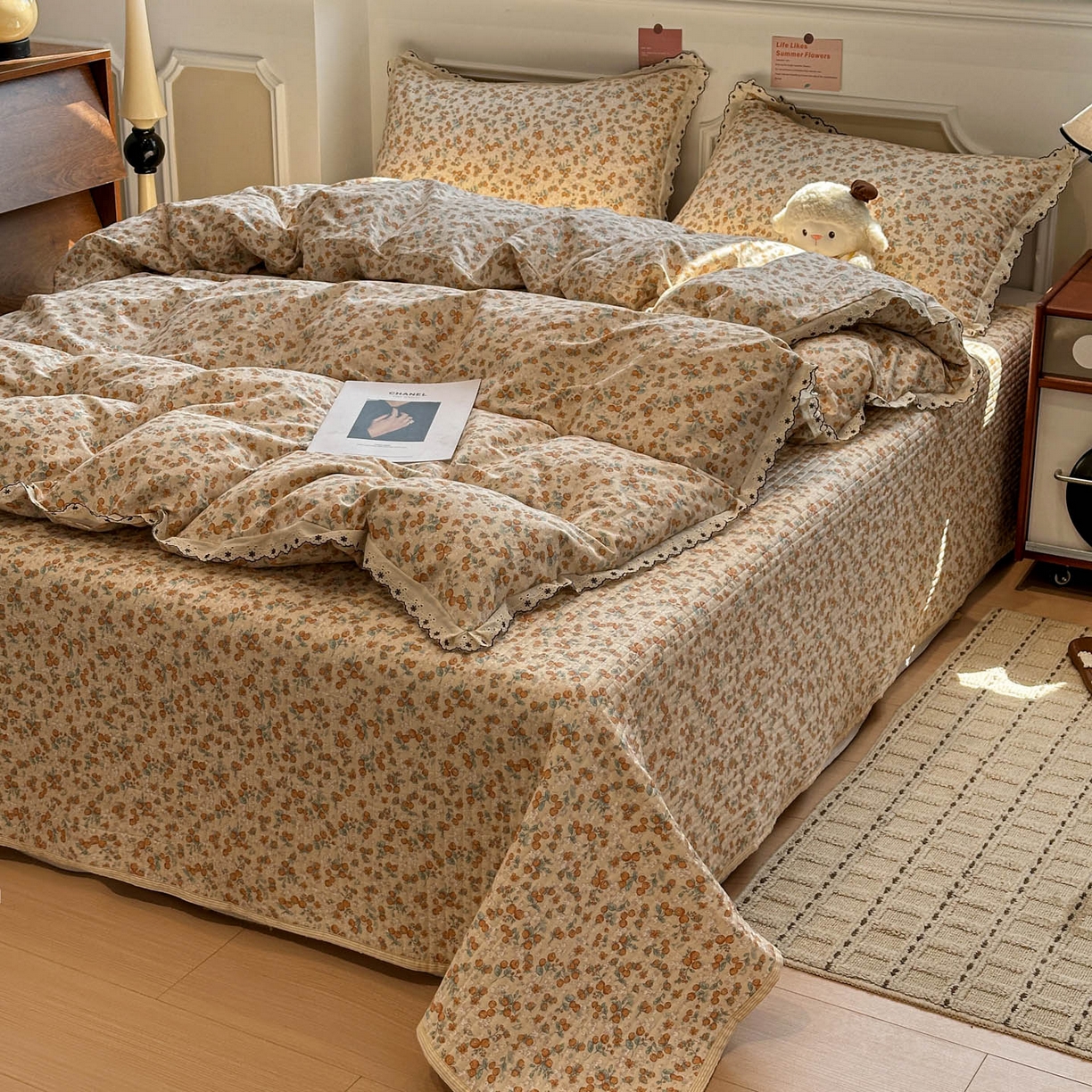 91家纺网 家纺一手货源 找家纺 橙子家居 2026新款纯棉法式复古蕾丝花边床盖四件套 普罗旺斯