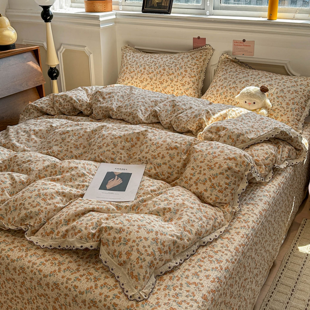 91家纺网 家纺一手货源 找家纺 橙子家居 2026新款纯棉法式复古蕾丝花边床盖四件套 普罗旺斯