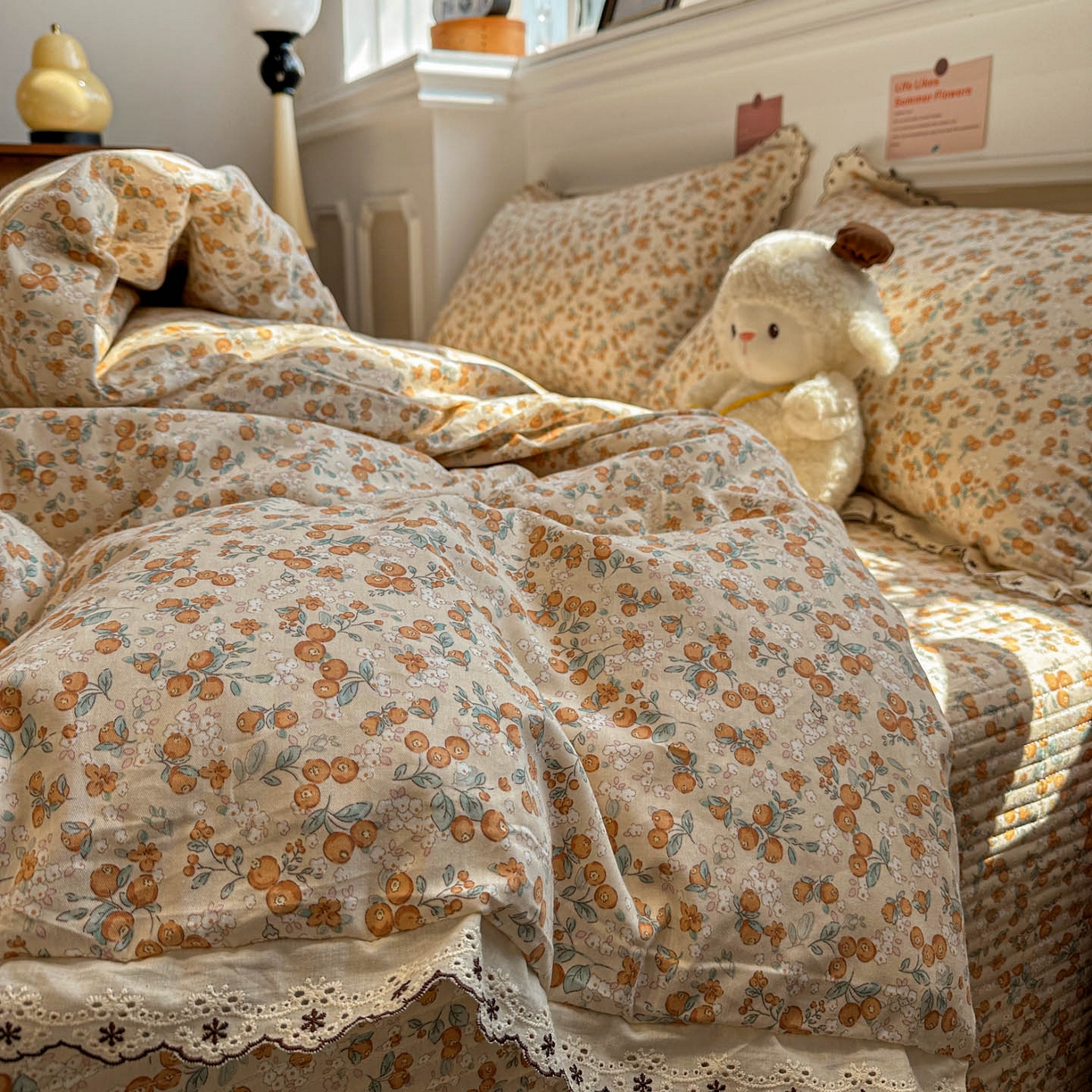 91家纺网 家纺一手货源 找家纺 橙子家居 2026新款纯棉法式复古蕾丝花边床盖四件套 普罗旺斯