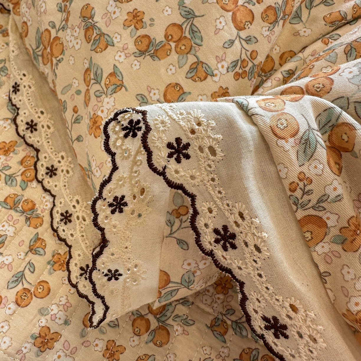 91家纺网 家纺一手货源 找家纺 橙子家居 2026新款纯棉法式复古蕾丝花边床盖四件套 普罗旺斯