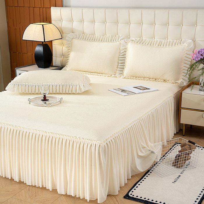 91家纺网 家纺一手货源 找家纺 （总）七里香 2026新款千鸟阁凉豆豆3D冰豆豆床裙款凉席三件套