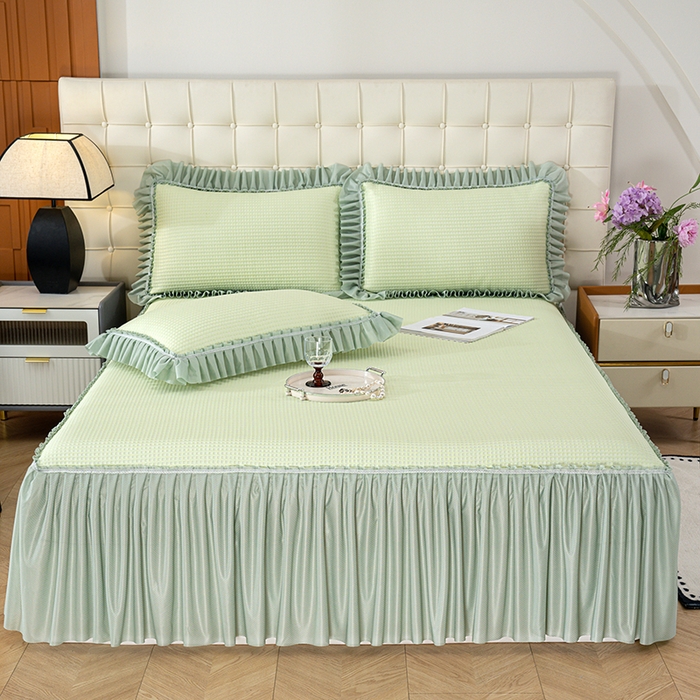 91家纺网 家纺一手货源 找家纺 （总）七里香 2026新款千鸟阁凉豆豆3D冰豆豆床裙款凉席三件套