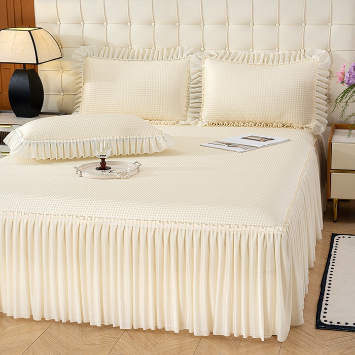 91家纺网 家纺一手货源 找家纺 （总）七里香 2026新款千鸟阁凉豆豆3D冰豆豆床裙款凉席三件套