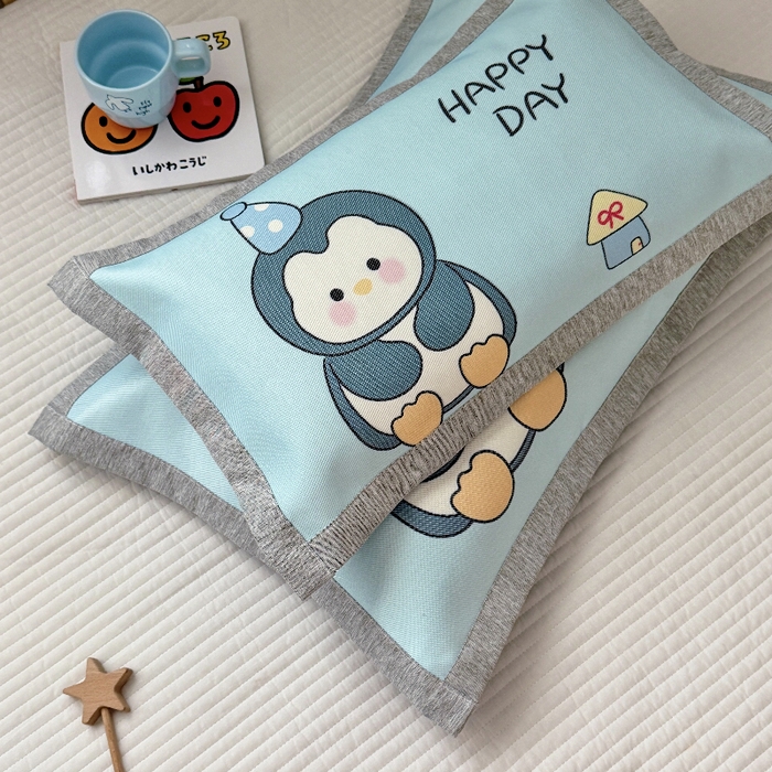 91家纺网 家纺一手货源 找家纺 萌宝家纺  2026新款900D加密儿童冰丝枕套夏季A类冰藤枕头 可爱小企鹅