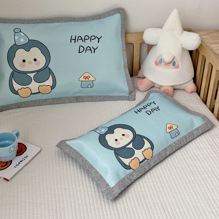 91家纺网 家纺一手货源 找家纺 萌宝家纺  2026新款900D加密儿童冰丝枕套夏季A类冰藤枕头 可爱小企鹅