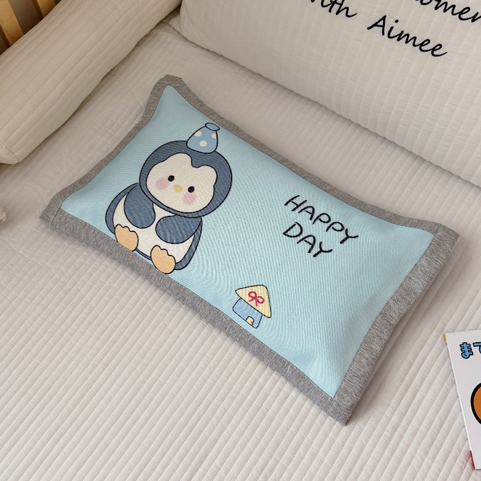 91家纺网 家纺一手货源 找家纺 萌宝家纺  2026新款900D加密儿童冰丝枕套夏季A类冰藤枕头 可爱小企鹅