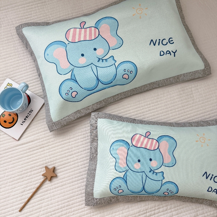 91家纺网 家纺一手货源 找家纺 萌宝家纺  2026新款900D加密儿童冰丝枕套夏季A类冰藤枕头 可爱小象