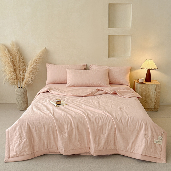 91家纺网 家纺一手货源 找家纺 （总）一加一 2026新款全棉纯棉三层纱色织提花大豆夏被四件套-云棉肌理