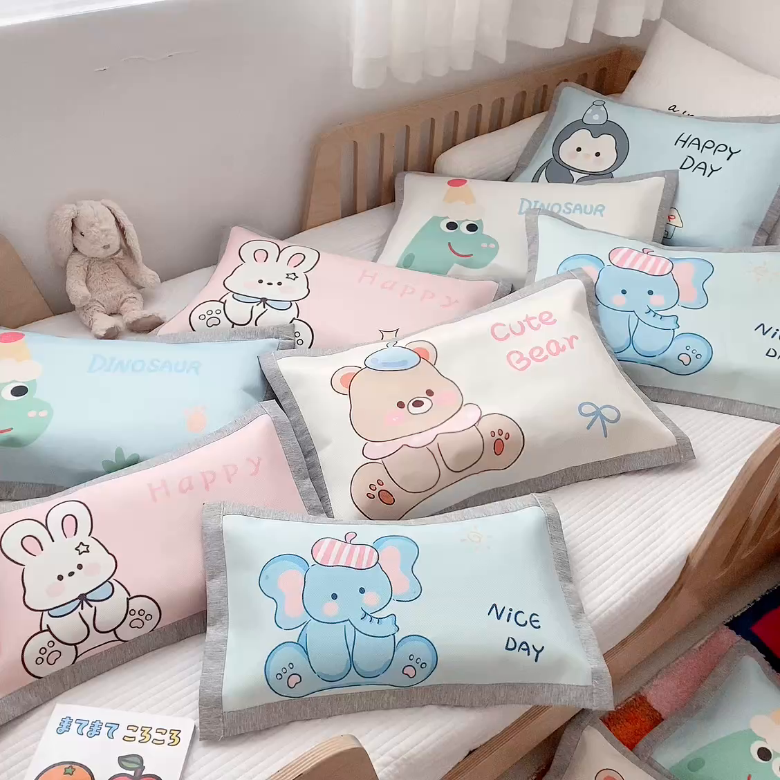 91家纺网 家纺一手货源 找家纺 萌宝家纺  2026新款900D加密儿童冰丝枕套夏季A类冰藤枕头 可爱小象