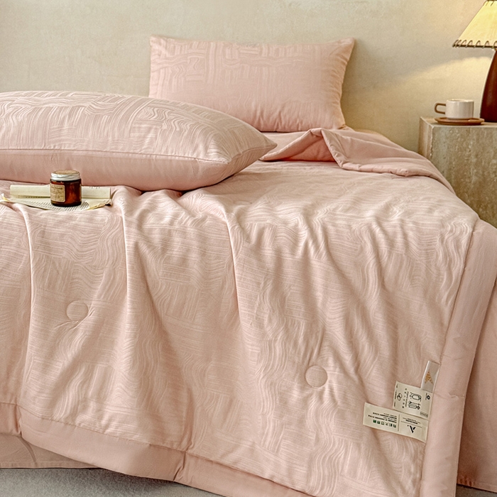 91家纺网 家纺一手货源 找家纺 （总）一加一 2026新款全棉纯棉三层纱色织提花大豆夏被四件套-云棉肌理