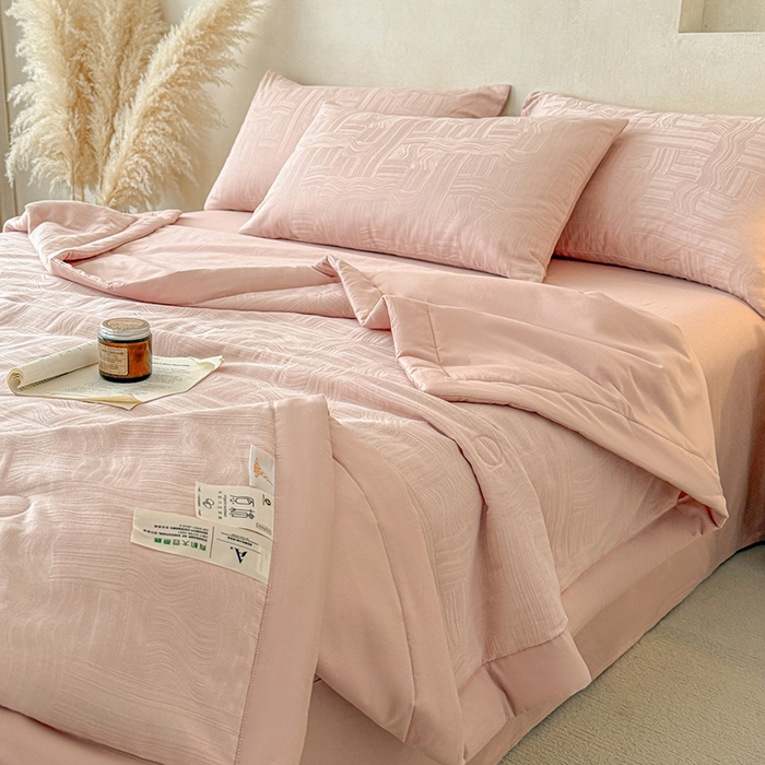 91家纺网 家纺一手货源 找家纺 （总）一加一 2026新款全棉纯棉三层纱色织提花大豆夏被四件套-云棉肌理