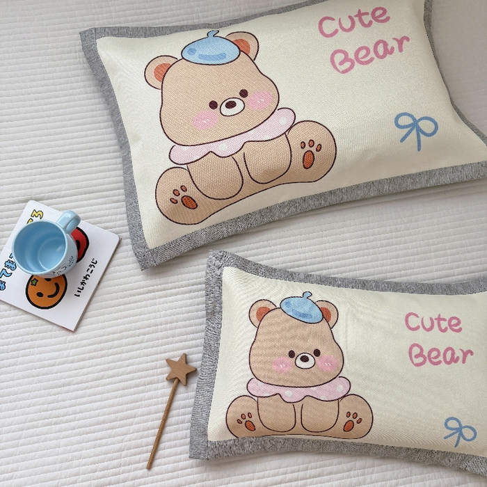 91家纺网 家纺一手货源 找家纺 萌宝家纺  2026新款900D加密儿童冰丝枕套夏季A类冰藤枕头 可爱小熊