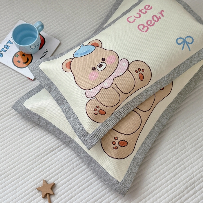 91家纺网 家纺一手货源 找家纺 萌宝家纺  2026新款900D加密儿童冰丝枕套夏季A类冰藤枕头 可爱小熊