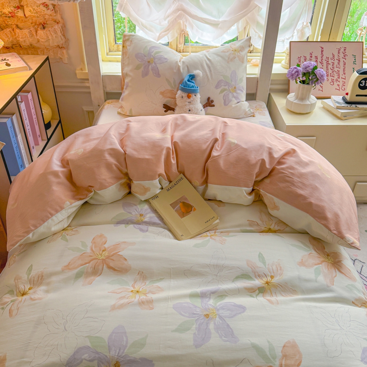 91家纺网 家纺一手货源 找家纺 简约家纺 2026新款全棉印花学生宿舍三件套系列 怡花