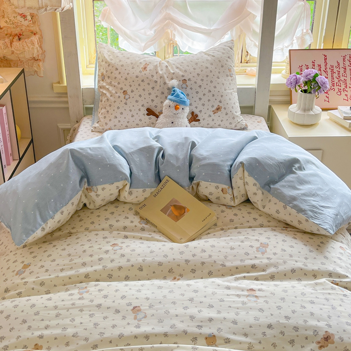 91家纺网 家纺一手货源 找家纺 简约家纺 2026新款全棉印花学生宿舍三件套系列 小奶兔