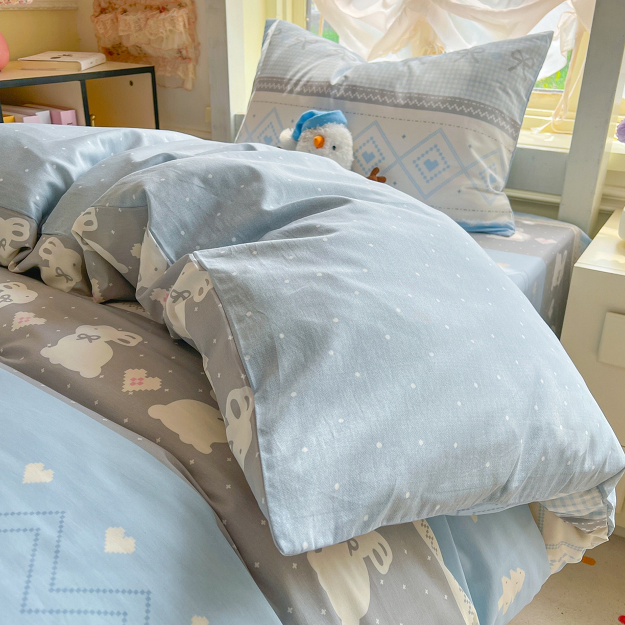 91家纺网 家纺一手货源 找家纺 简约家纺 2026新款全棉印花学生宿舍三件套系列 维西兔