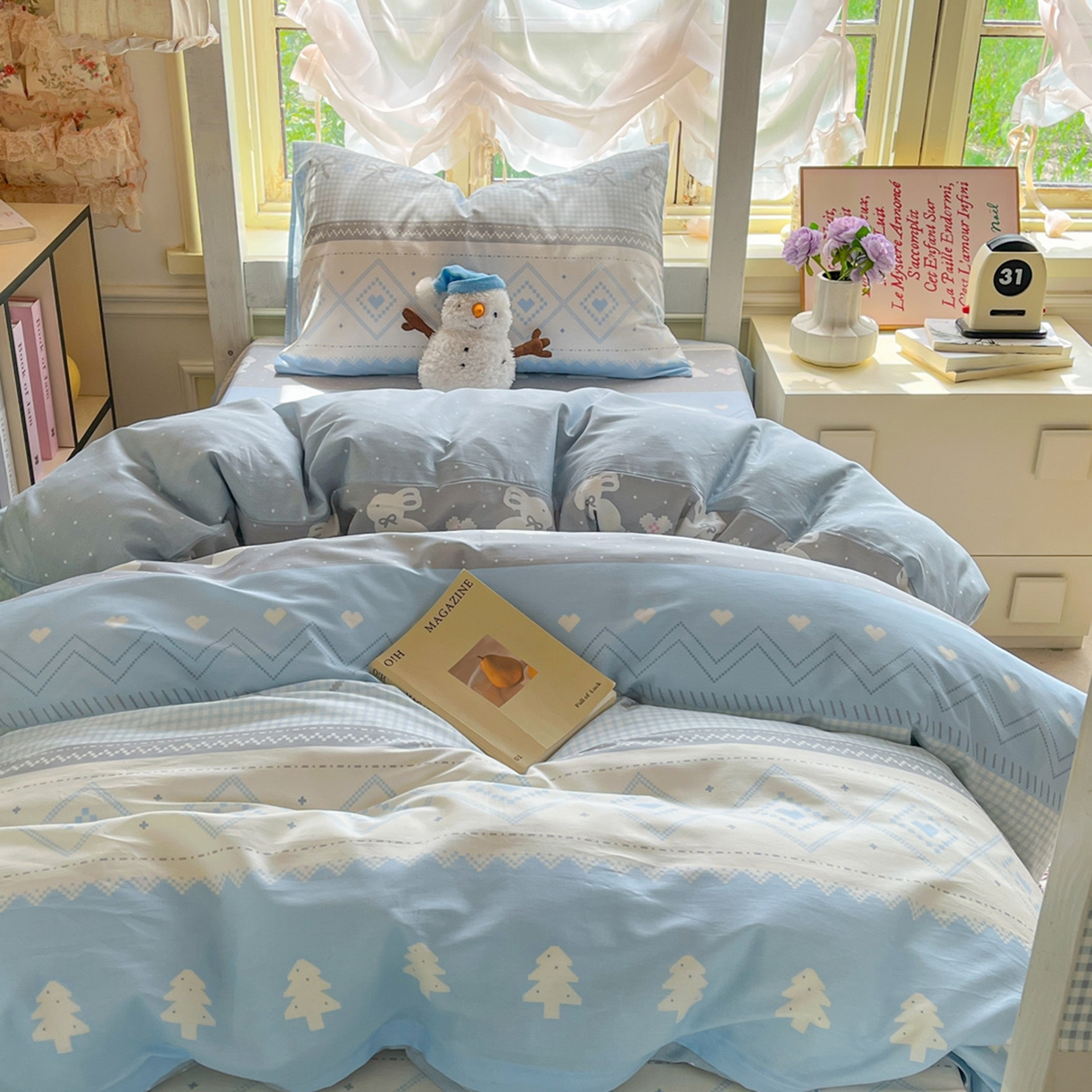 91家纺网 家纺一手货源 找家纺 简约家纺 2026新款全棉印花学生宿舍三件套系列 维西兔