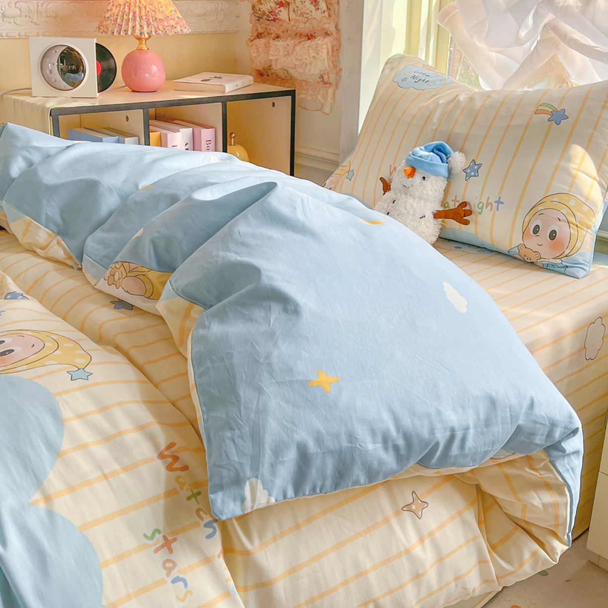 91家纺网 家纺一手货源 找家纺 简约家纺 2026新款全棉印花学生宿舍三件套系列 星语星愿