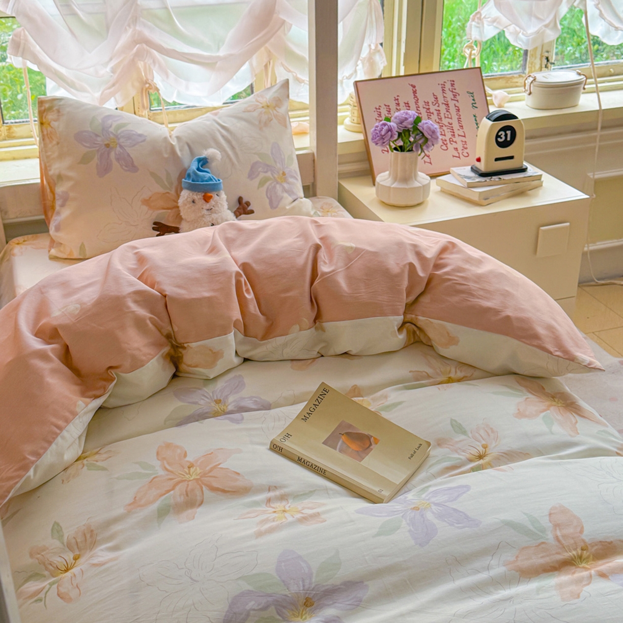 91家纺网 家纺一手货源 找家纺 简约家纺 2026新款全棉印花学生宿舍三件套系列 怡花