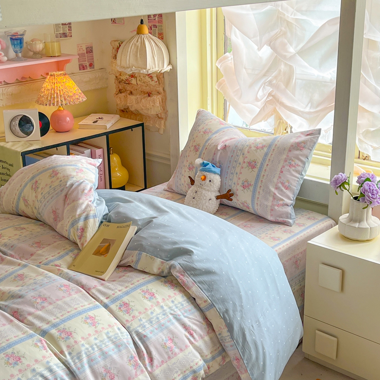 91家纺网 家纺一手货源 找家纺 简约家纺 2026新款全棉印花学生宿舍三件套系列 花满情