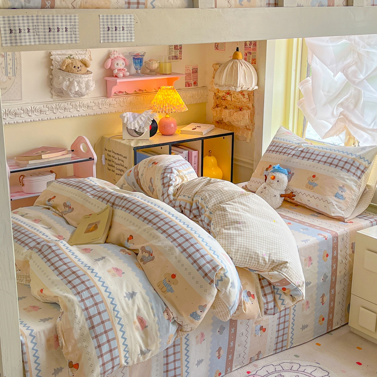 91家纺网 家纺一手货源 找家纺 简约家纺 2026新款全棉印花学生宿舍三件套系列 费尔岛小狗