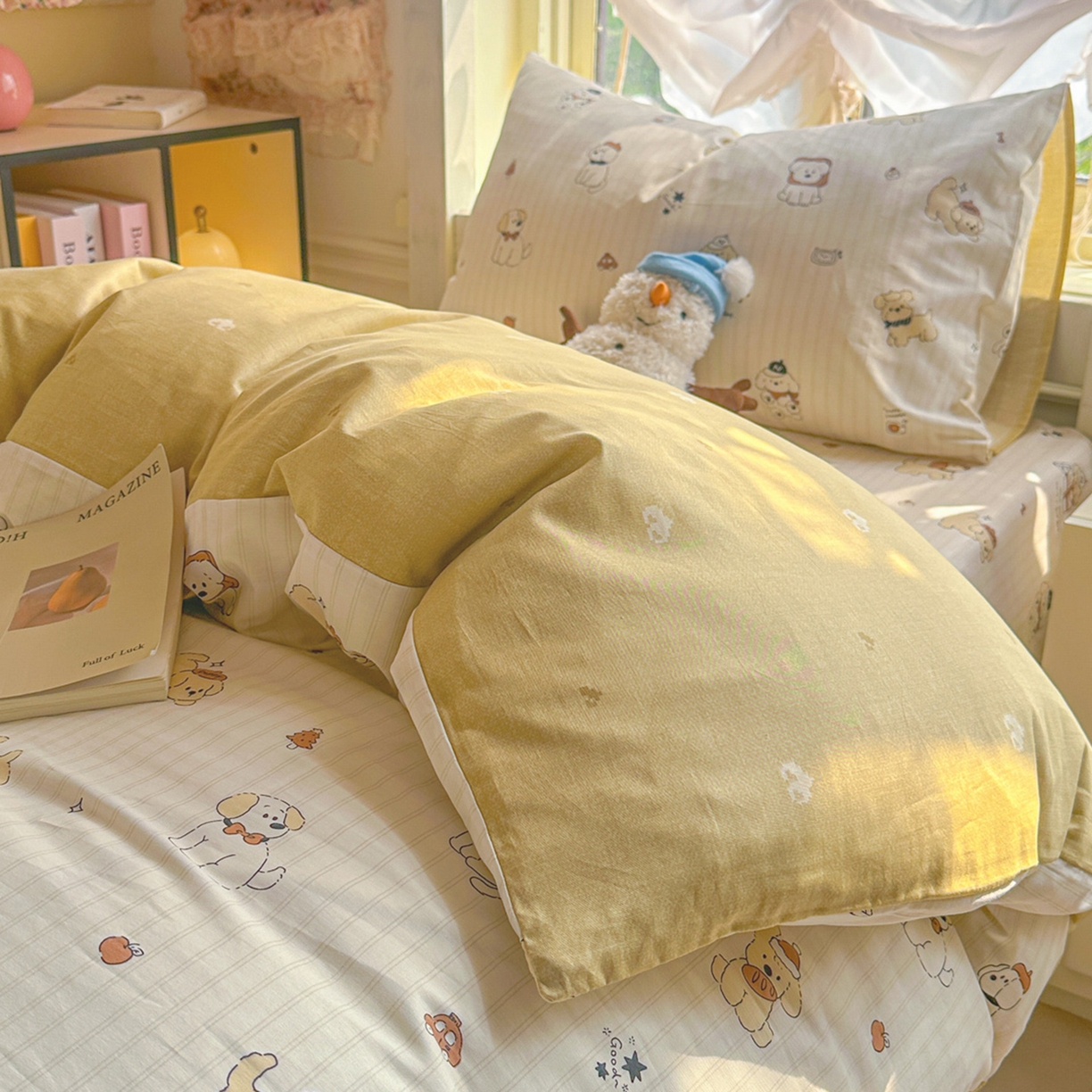 91家纺网 家纺一手货源 找家纺 简约家纺 2026新款全棉印花学生宿舍三件套系列 可爱萌犬