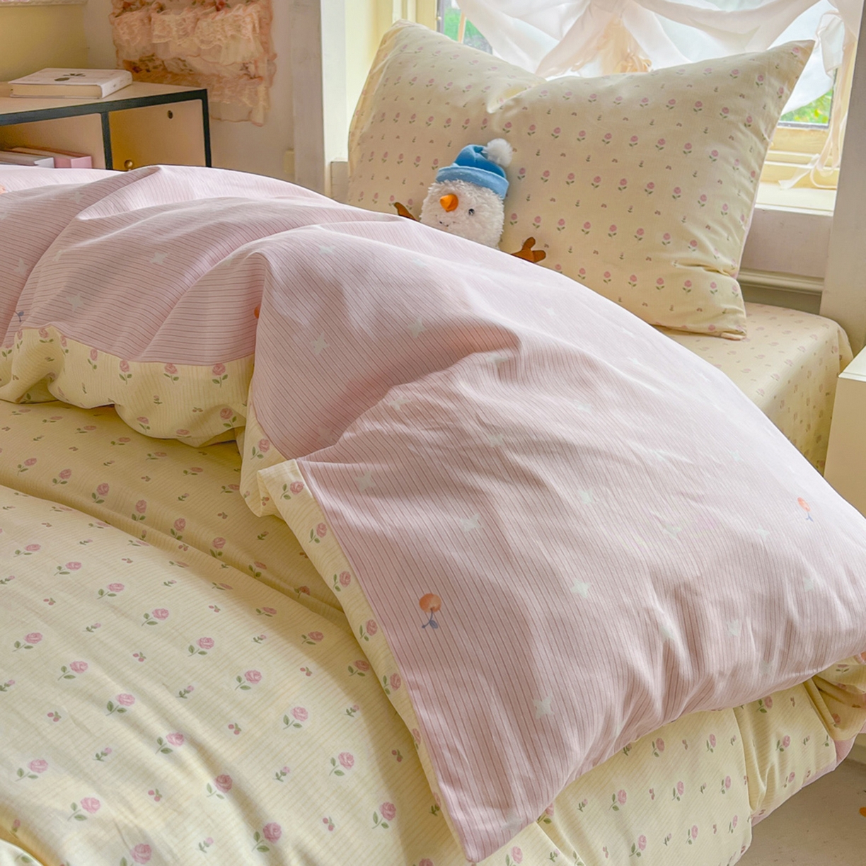 91家纺网 家纺一手货源 找家纺 简约家纺 2026新款全棉印花学生宿舍三件套系列 恬淡小花