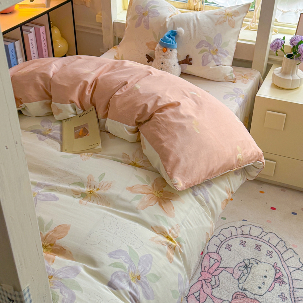 91家纺网 家纺一手货源 找家纺 简约家纺 2026新款全棉印花学生宿舍三件套系列 怡花