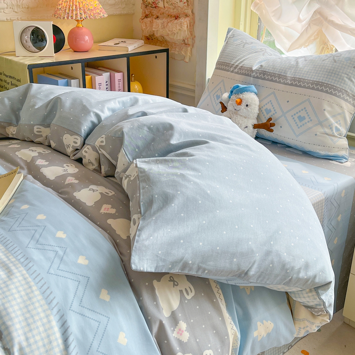 91家纺网 家纺一手货源 找家纺 简约家纺 2026新款全棉印花学生宿舍三件套系列 维西兔