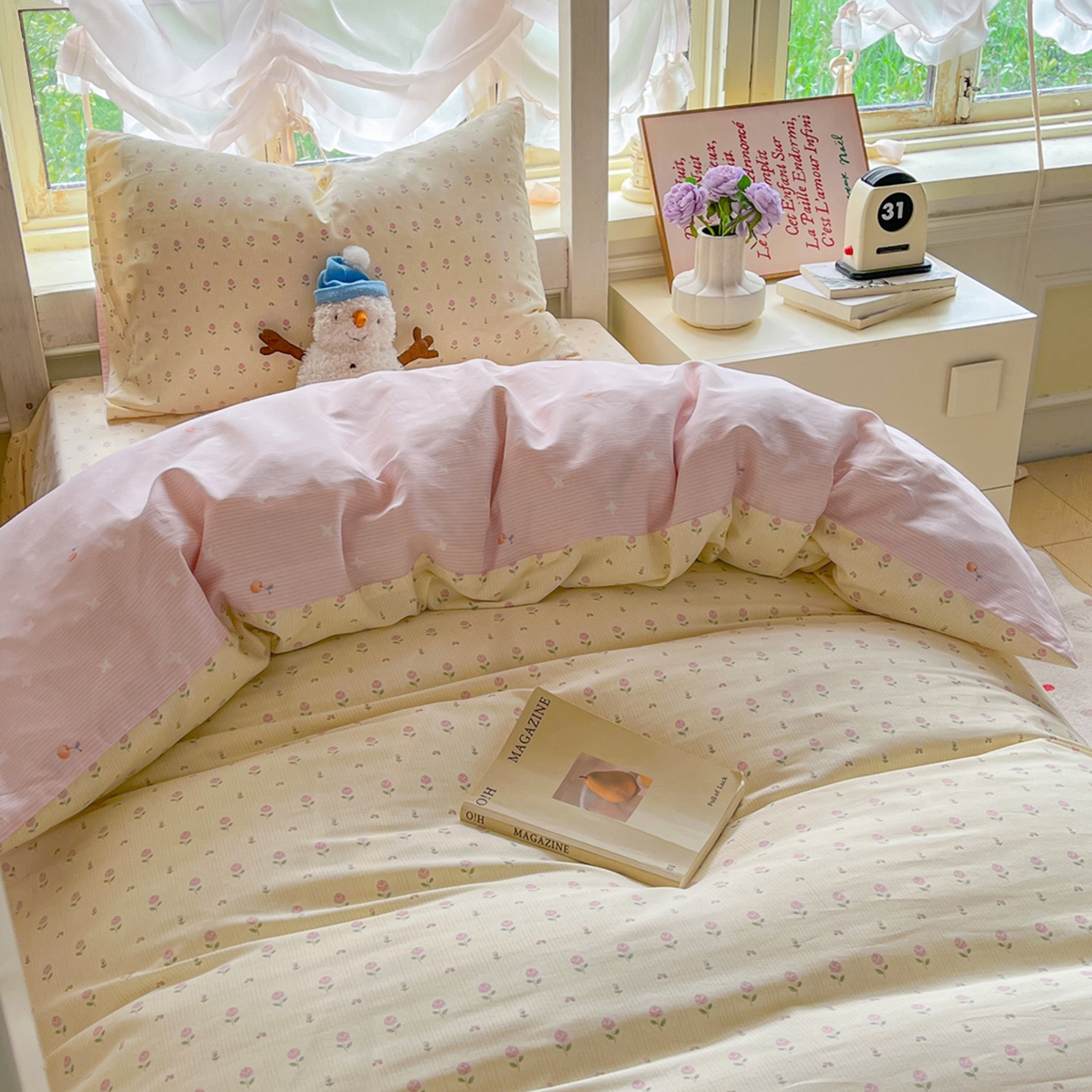 91家纺网 家纺一手货源 找家纺 简约家纺 2026新款全棉印花学生宿舍三件套系列 恬淡小花